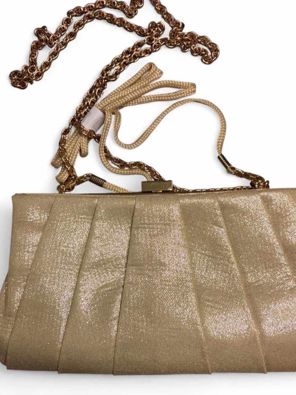 Kate Landry Champagne Gold Pleated Metallic Evening Clutch Bag - Picture 3 of 9
